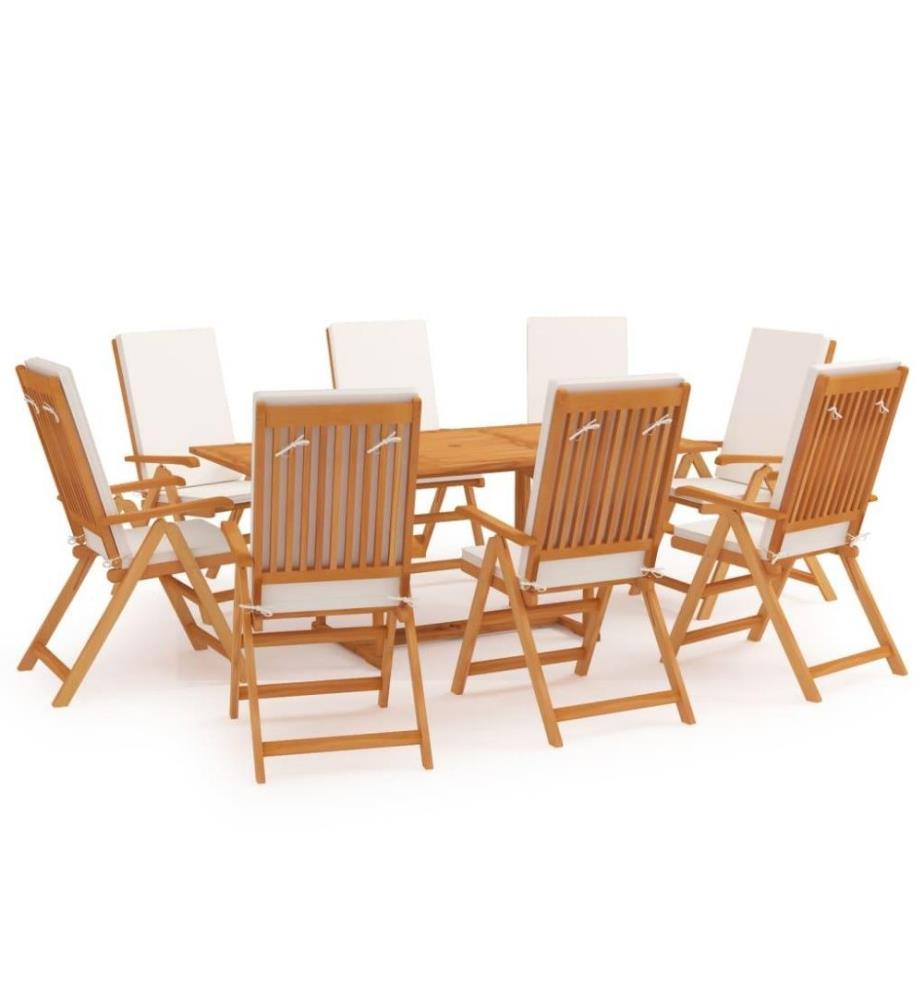 9-tlg. Garten-Essgruppe mit Kissen Massivholz Teak