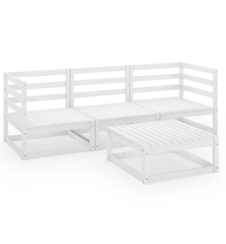 4-tlg. Garten-Lounge-Set Weiss Kiefer Massivholz