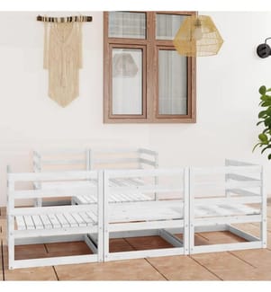 6-tlg. Garten-Lounge-Set Weiss Kiefer Massivholz