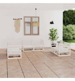 6-tlg. Garten-Lounge-Set Weiss Kiefer Massivholz