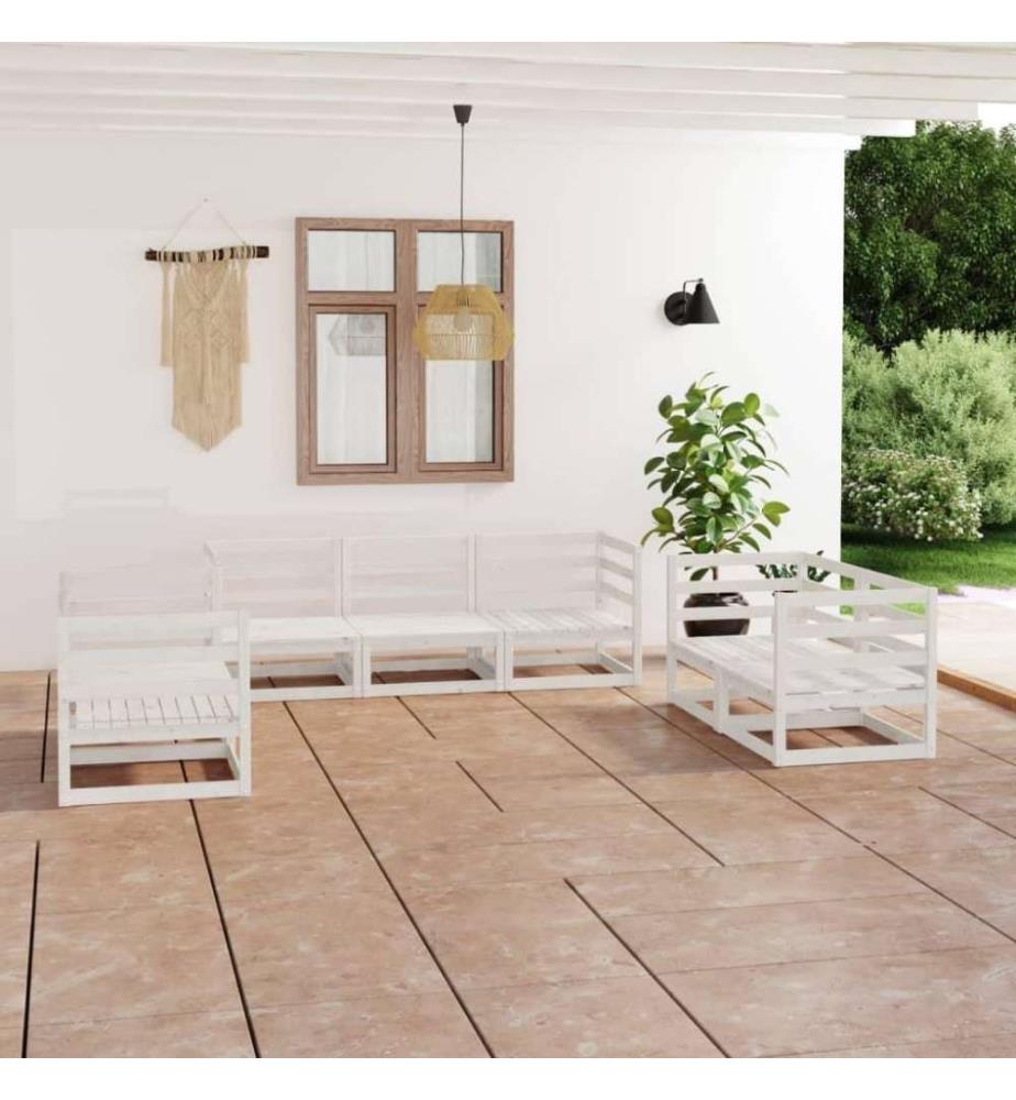 7-tlg. Garten-Lounge-Set Weiss Kiefer Massivholz