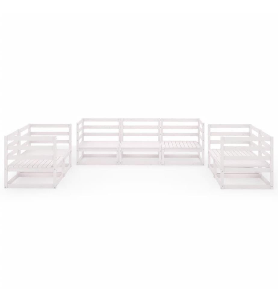 7-tlg. Garten-Lounge-Set Weiss Kiefer Massivholz