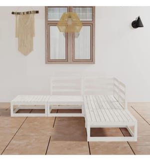 5-tlg. Garten-Lounge-Set Weiss Kiefer Massivholz