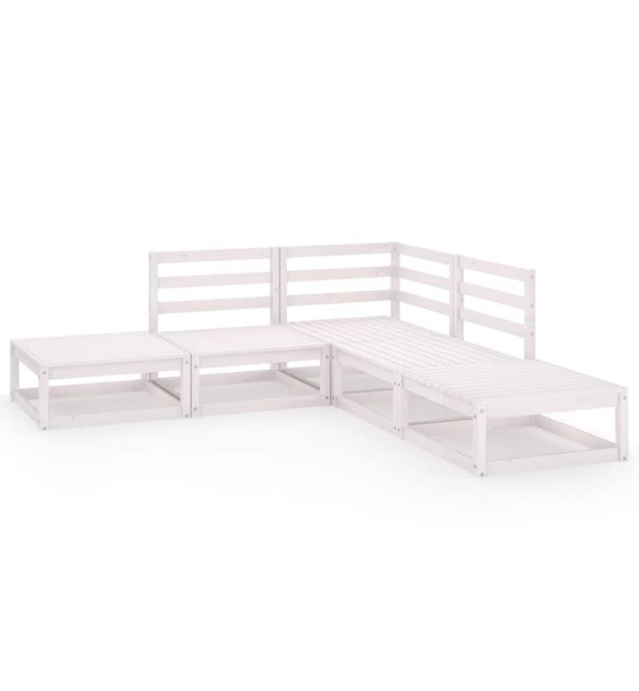 5-tlg. Garten-Lounge-Set Weiss Kiefer Massivholz