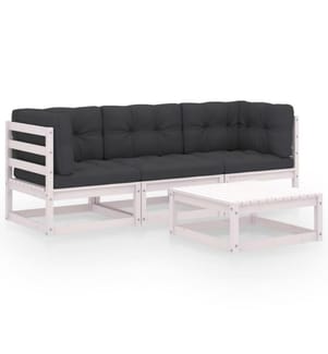 4-tlg. Garten-Lounge-Set mit Kissen Kiefer Massivholz