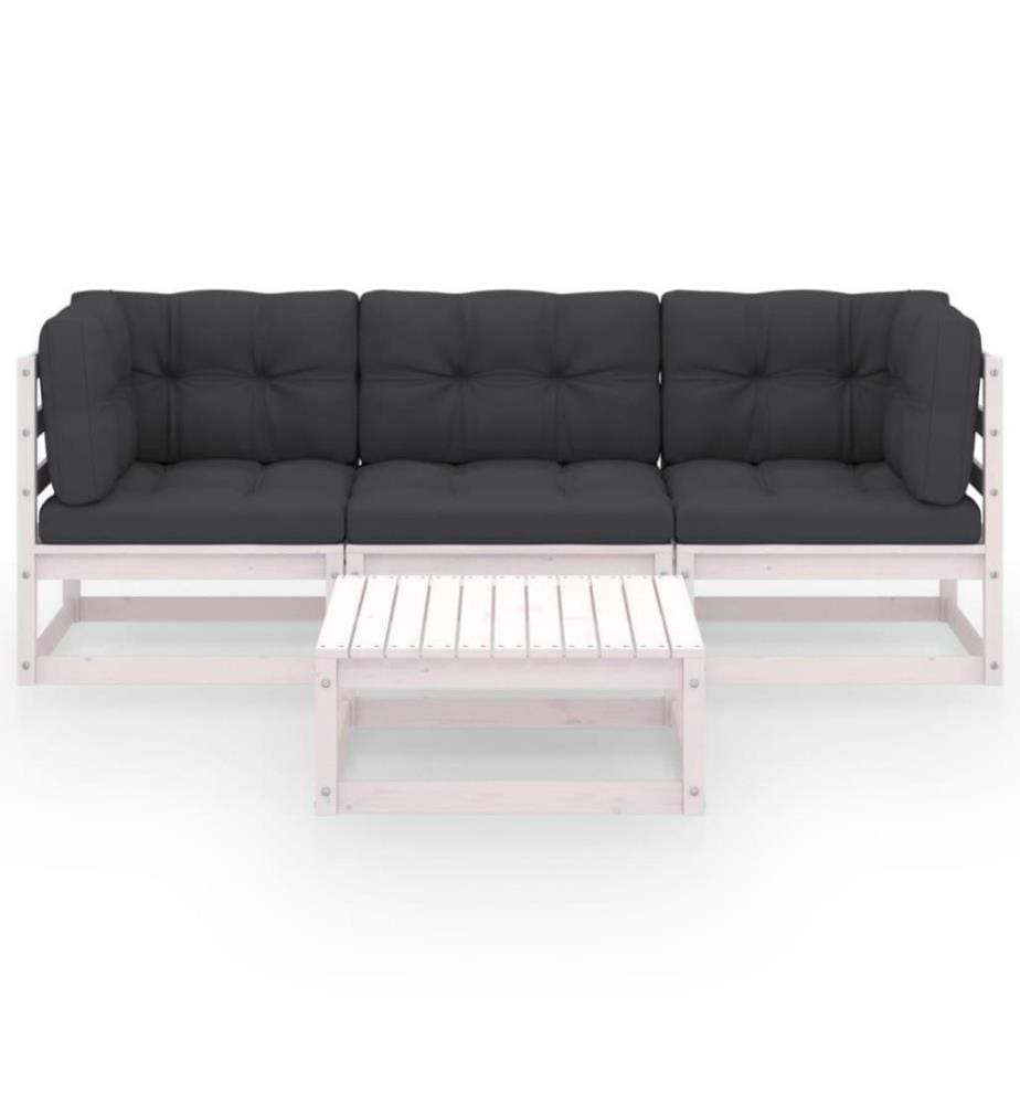 Salon de jardin 4 pcs avec coussins Bois de pin massif