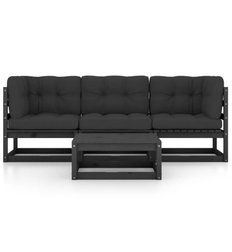 Salon de jardin 4 pcs avec coussins Bois de pin massif