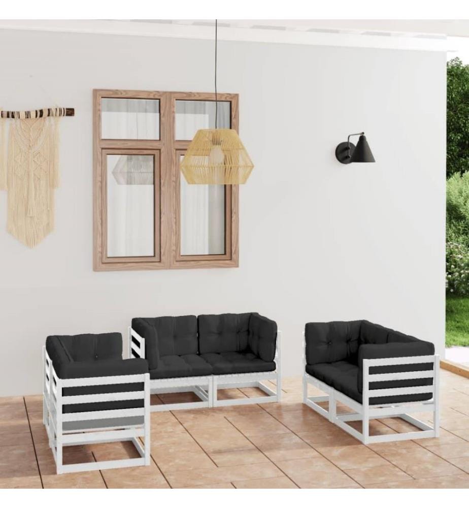 6-tlg. Garten-Lounge-Set mit Kissen Kiefer Massivholz