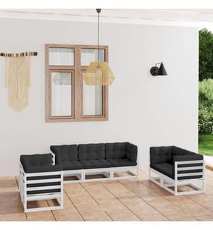 7-tlg. Garten-Lounge-Set mit Kissen Kiefer Massivholz