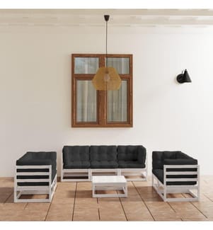 8-tlg. Garten-Lounge-Set mit Kissen Kiefer Massivholz