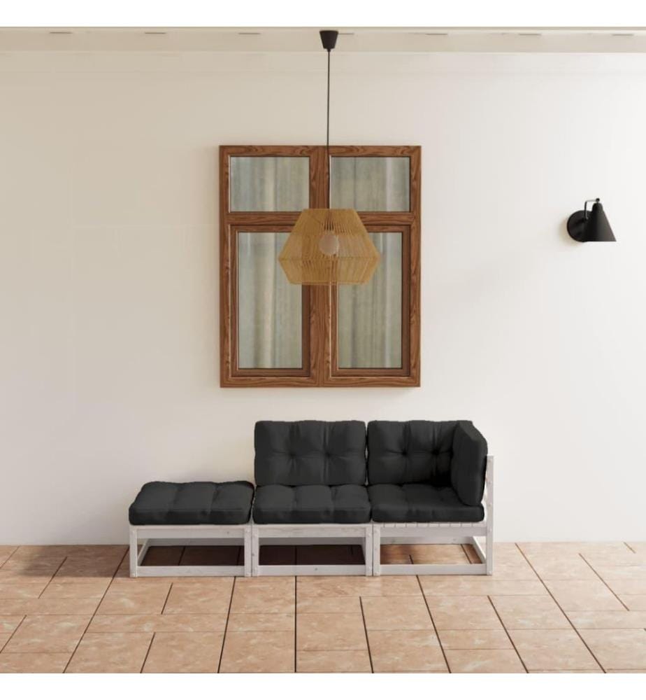 3-tlg. Garten-Lounge-Set mit Kissen Kiefer Massivholz