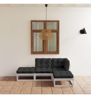 4-tlg. Garten-Lounge-Set mit Kissen Kiefer Massivholz