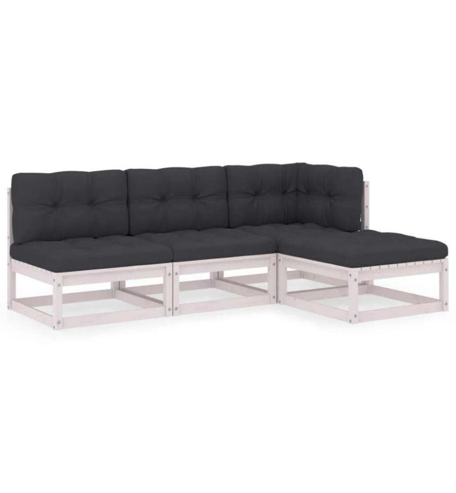 Salon de jardin 4 pcs avec coussins Bois de pin massif
