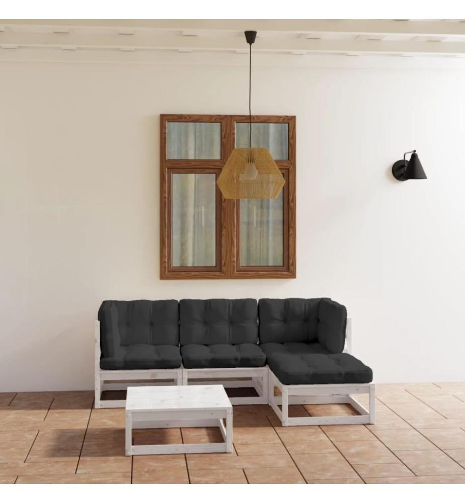 5-tlg. Garten-Lounge-Set mit Kissen Kiefer Massivholz
