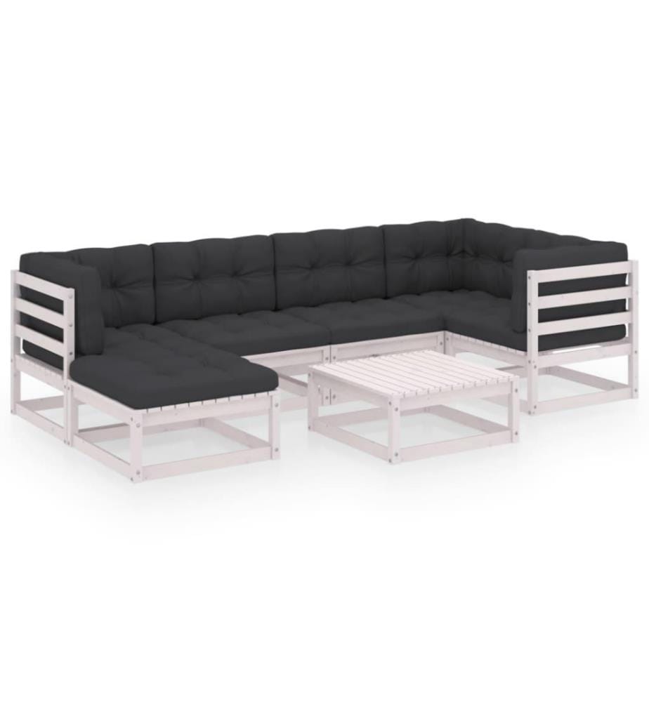 7-tlg. Garten-Lounge-Set mit Kissen Kiefer Massivholz