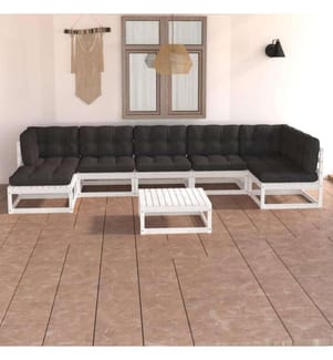 8-tlg. Garten-Lounge-Set mit Kissen Kiefer Massivholz