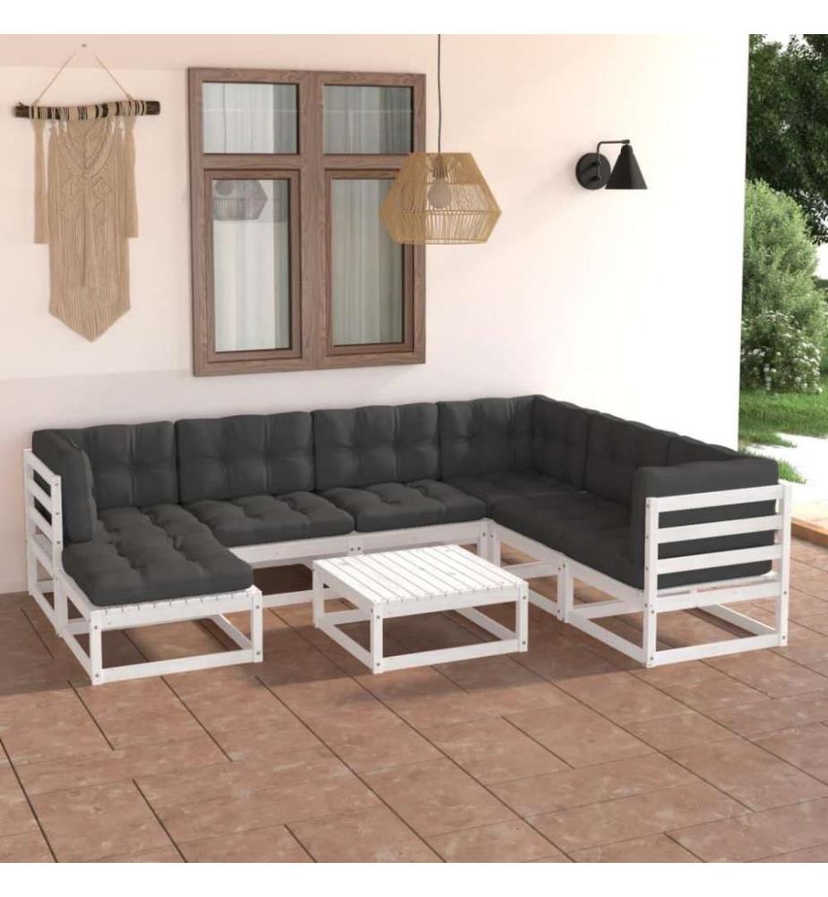 8-tlg. Garten-Lounge-Set mit Kissen Kiefer Massivholz