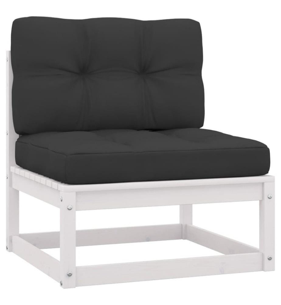 7-tlg. Garten-Lounge-Set mit Kissen Weiss Kiefer Massivholz