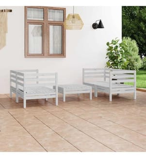 5-tlg. Garten-Lounge-Set Weiss Kiefer Massivholz