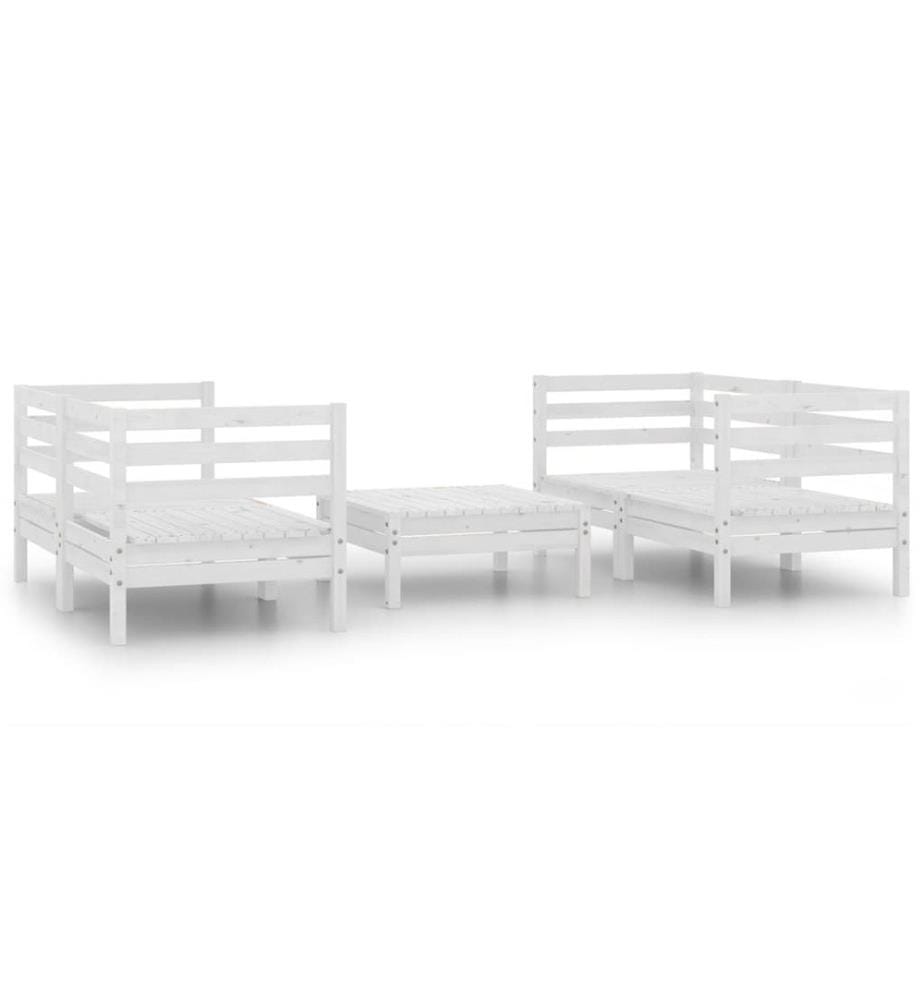 5-tlg. Garten-Lounge-Set Weiss Kiefer Massivholz