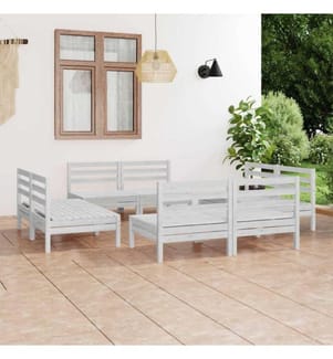 8-tlg. Garten-Lounge-Set Weiss Kiefer Massivholz