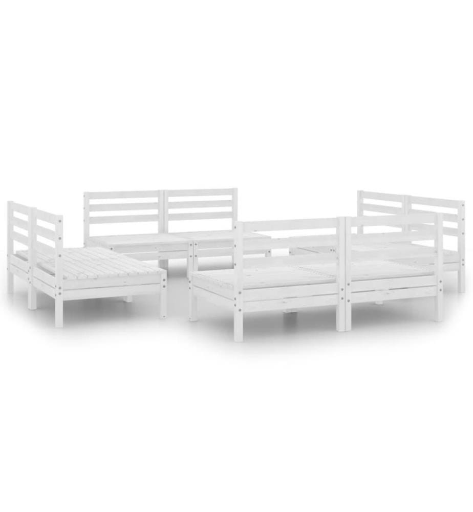 8-tlg. Garten-Lounge-Set Weiss Kiefer Massivholz