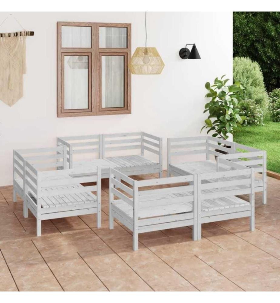 8-tlg. Garten-Lounge-Set Weiss Kiefer Massivholz