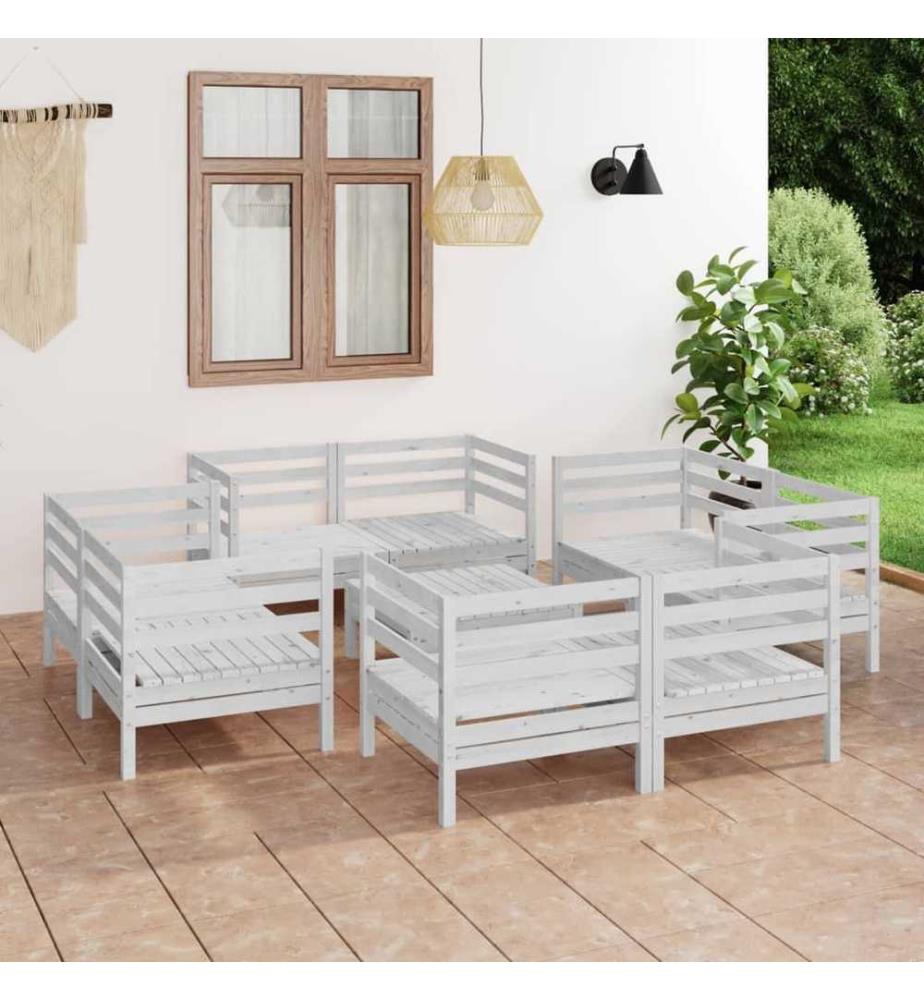 9-tlg. Garten-Lounge-Set Weiss Kiefer Massivholz