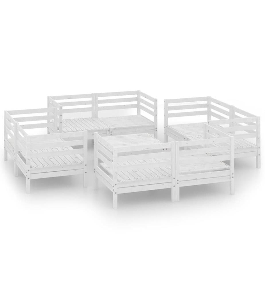9-tlg. Garten-Lounge-Set Weiss Kiefer Massivholz