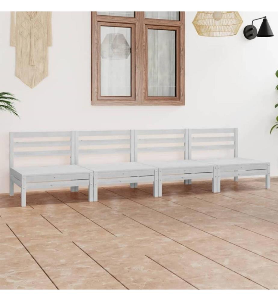 4-tlg. Garten-Lounge-Set Weiss Kiefer Massivholz
