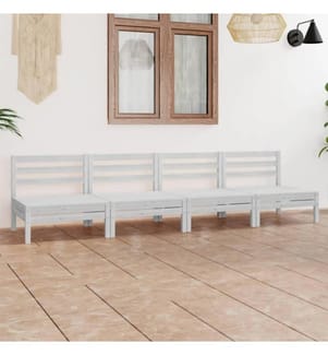 4-tlg. Garten-Lounge-Set Weiss Kiefer Massivholz