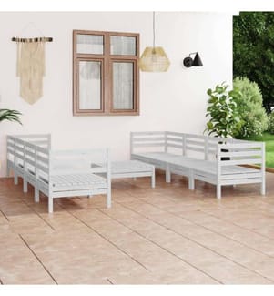 9-tlg. Garten-Lounge-Set Weiss Massivholz Kiefer