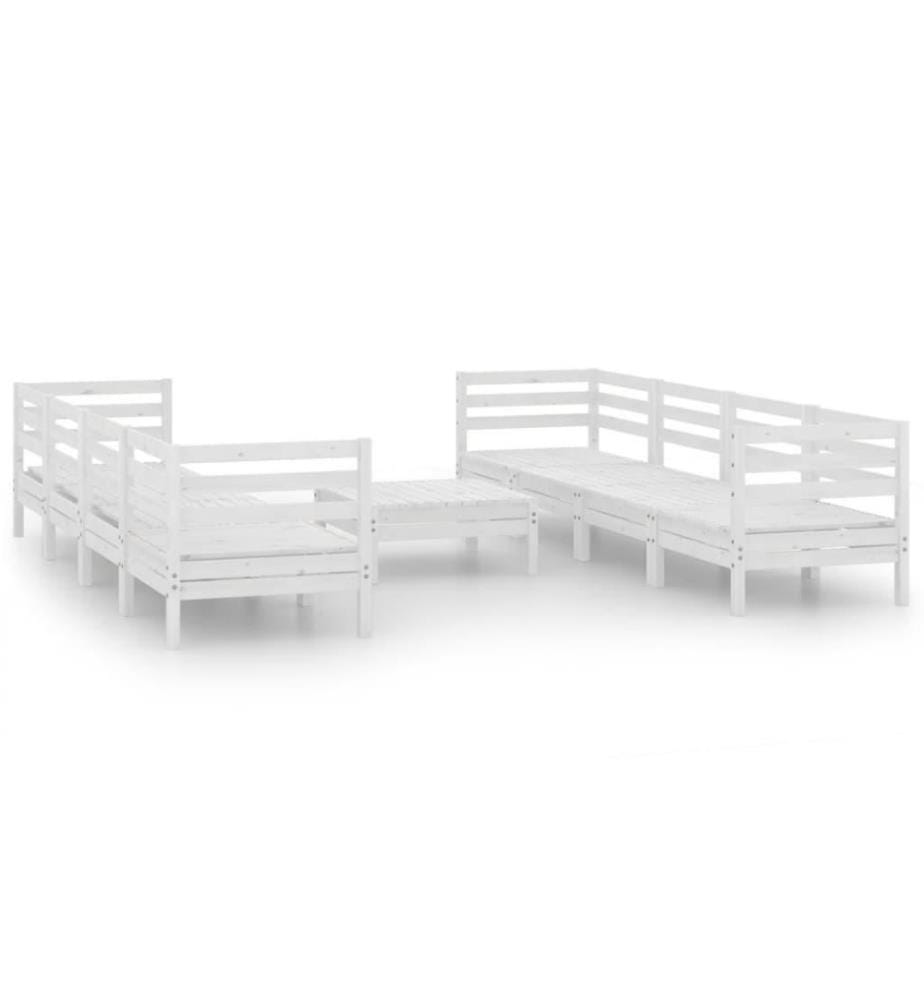 9-tlg. Garten-Lounge-Set Weiss Massivholz Kiefer