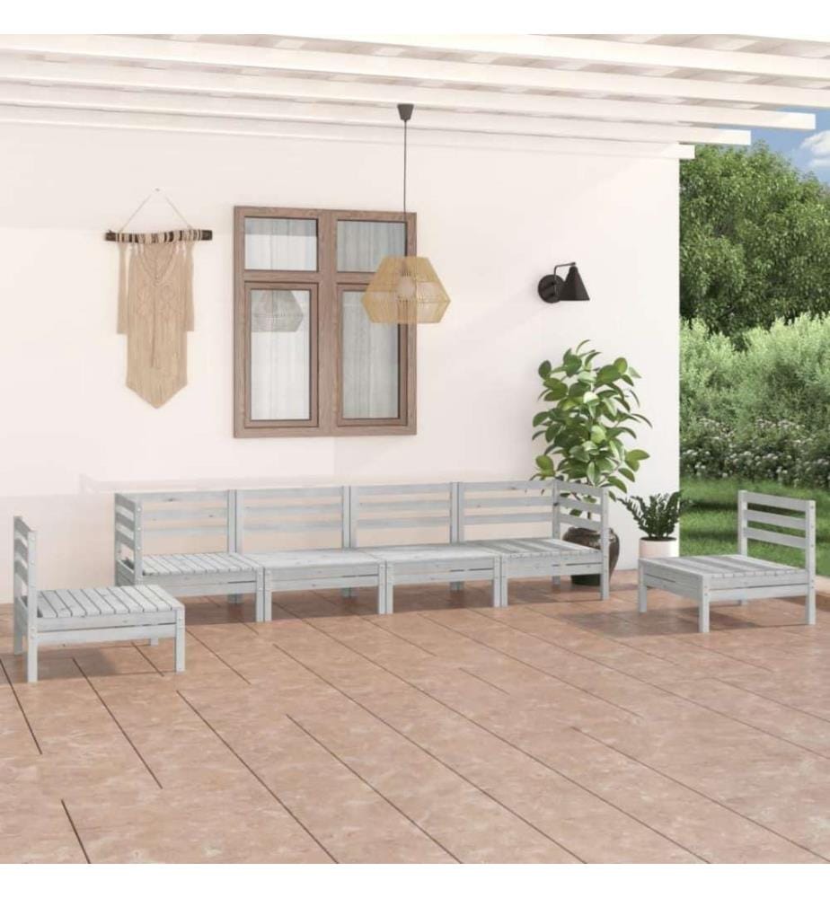 6-tlg. Garten-Lounge-Set Weiss Kiefer Massivholz
