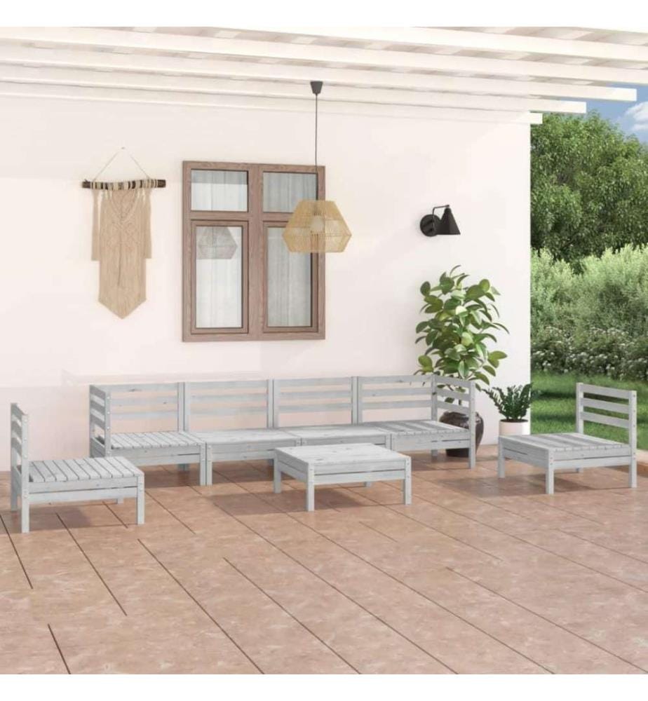 7-tlg. Garten-Lounge-Set Weiss Massivholz Kiefer