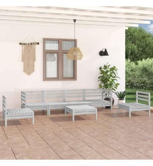 7-tlg. Garten-Lounge-Set Weiss Massivholz Kiefer