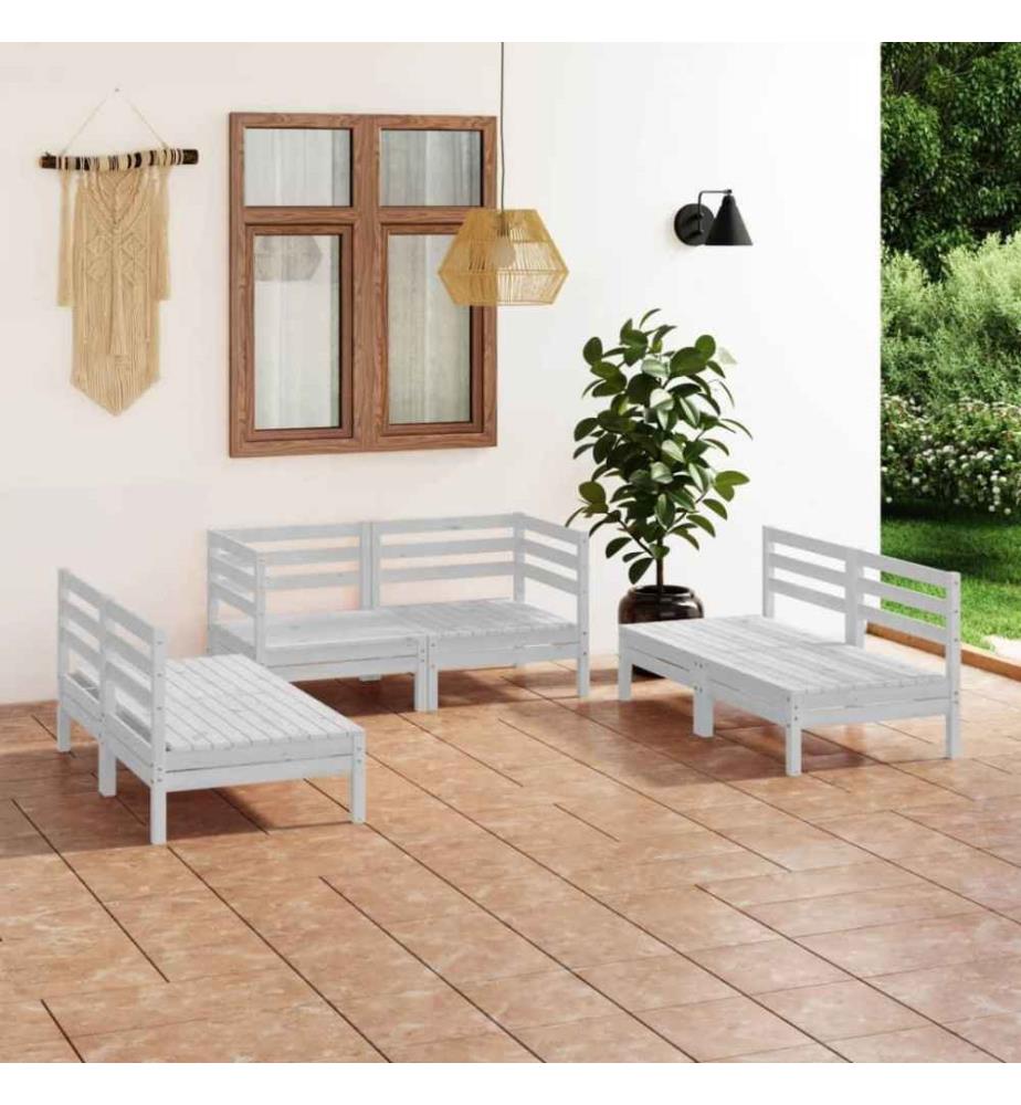 6-tlg. Garten-Lounge-Set Weiss Massivholz Kiefer