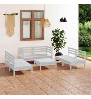7-tlg. Garten-Lounge-Set Weiss Massivholz Kiefer