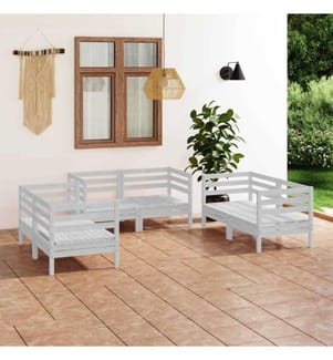 6-tlg. Garten-Lounge-Set Weiss Massivholz Kiefer