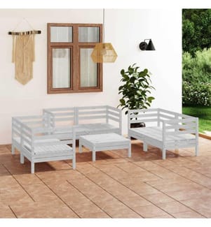 7-tlg. Garten-Lounge-Set Weiss Massivholz Kiefer