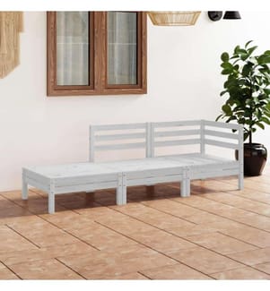 3-tlg. Garten-Lounge-Set Weiss Massivholz Kiefer