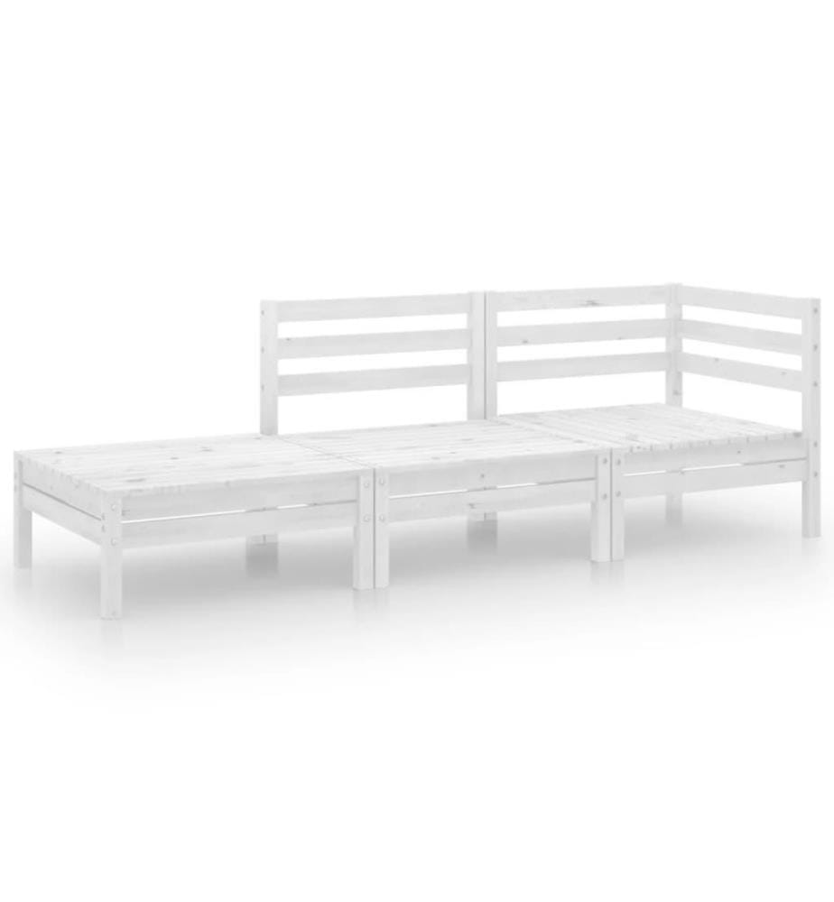3-tlg. Garten-Lounge-Set Weiss Massivholz Kiefer