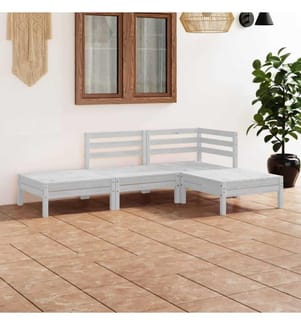 4-tlg. Garten-Lounge-Set Weiss Massivholz Kiefer