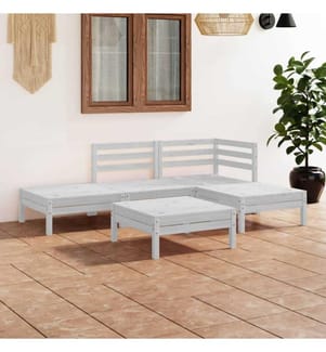 5-tlg. Garten-Lounge-Set Massivholz Kiefer Weiss