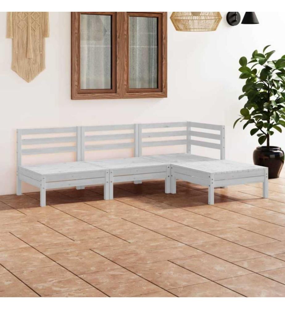 4-tlg. Garten-Lounge-Set Massivholz Kiefer Weiss
