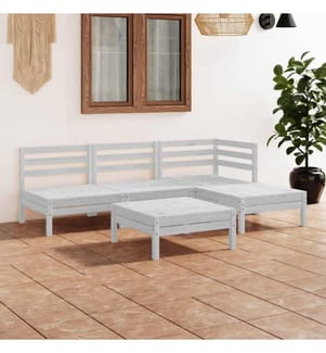 5-tlg. Garten-Lounge-Set Massivholz Kiefer Weiss