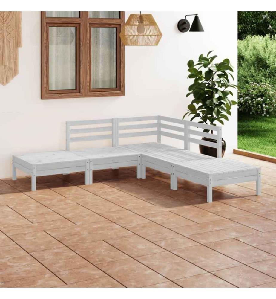 5-tlg. Garten-Lounge-Set Massivholz Kiefer Weiss