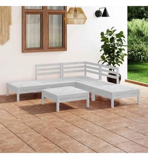 6-tlg. Garten-Lounge-Set Massivholz Kiefer Weiss