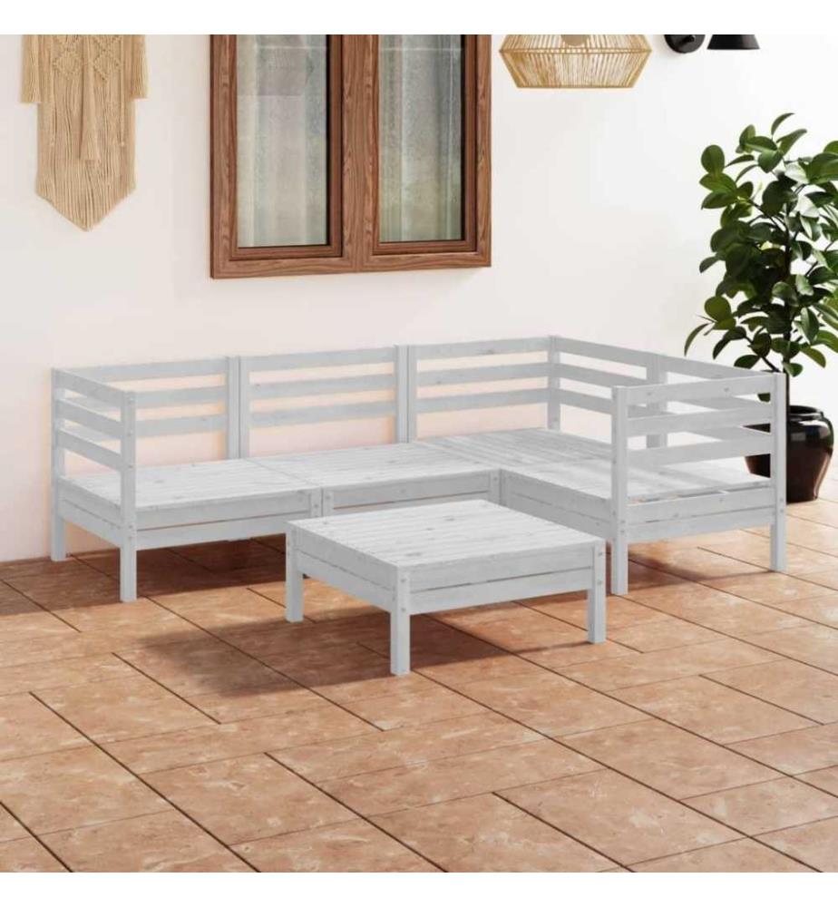 5-tlg. Garten-Lounge-Set Massivholz Kiefer Weiss