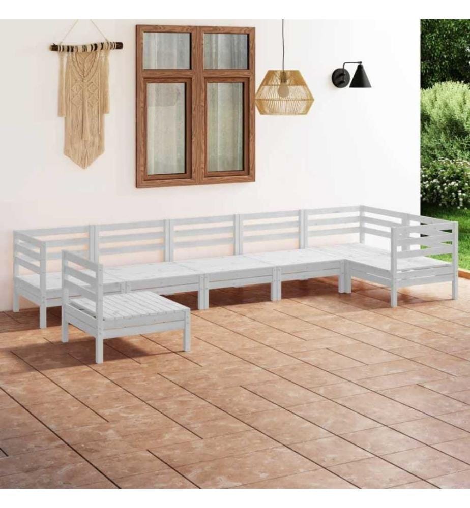 7-tlg. Garten-Lounge-Set Massivholz Kiefer Weiss